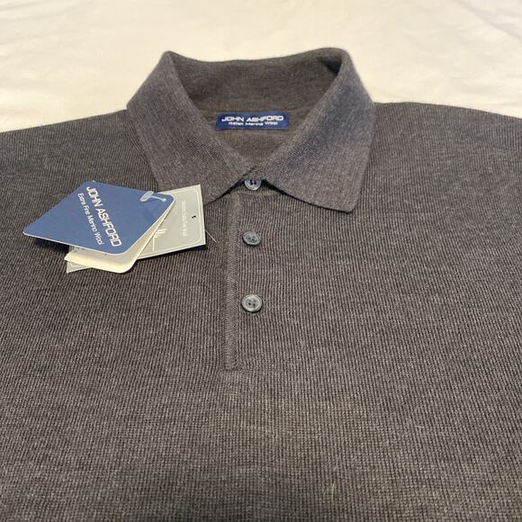 JOHN ASHFORD Italian Merino Wool Pullover Dark Gray Collar Sweater Men L Career - Picture 1 of 16